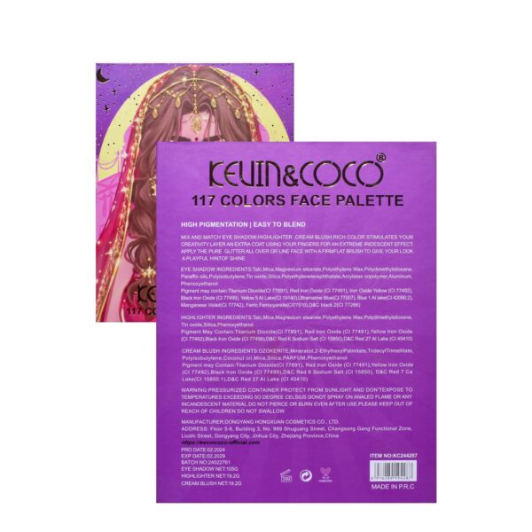 Paleta de Machiaj, KEVIN & COCO, Girl Power, Fard de Pleoape, Iluminator, Blush Cremos, 117 culori, 19 x 14.8 x 3.4 cm - imagine 4