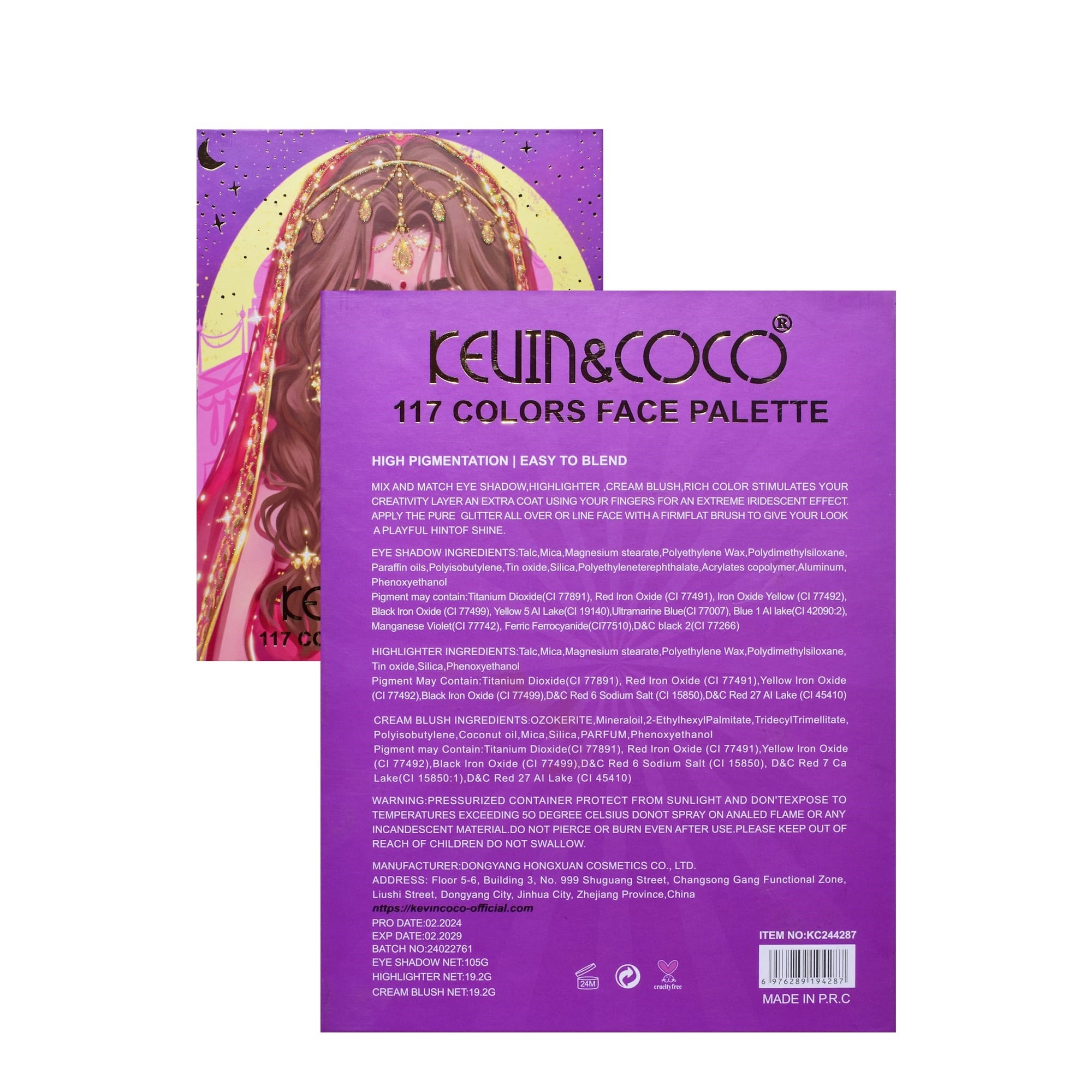 Paleta de Machiaj, KEVIN & COCO, Girl Power, Fard de Pleoape, Iluminator, Blush Cremos, 117 culori, 19 x 14.8 x 3.4 cm - imagine 4