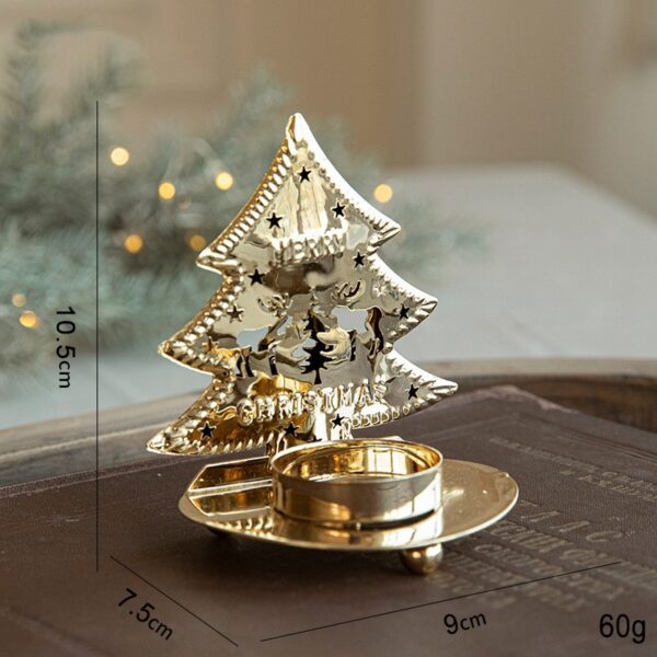 Suport Decorativ pentru Lumanare de Craciun, Flippy, Model Brad Auriu din Art Metal, pentru Masa fara Agatare, 10.5 x 9 x 7.5 cm, Auriu - imagine 2