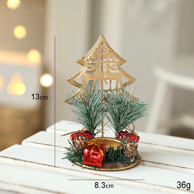 Suport Decorativ pentru Lumanare de Craciun, Flippy, Ornament pentru Lumanare pe Masa, Model Brad cu Reni si Crengute de Brad, din Art Metal, fara Lumanare 13 x 8.3 cm, Auriu - imagine 2