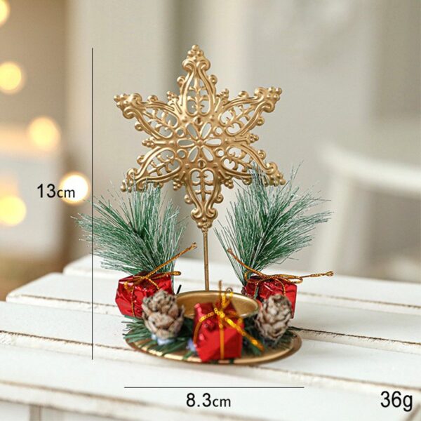 Suport Decorativ pentru Lumanare de Craciun, Flippy, Ornament pentru Lumanare pe Masa, Model Fulg de Nea si Crengute de Brad, din Art Metal, fara Lumanare 13 x 8.3 cm, Auriu - imagine 2