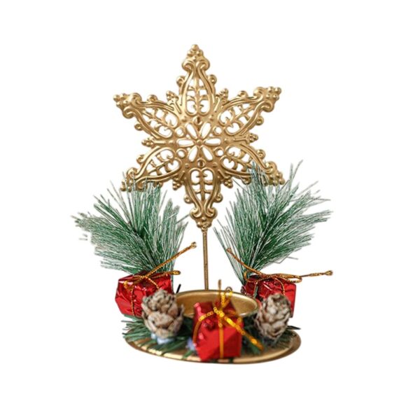 Suport Decorativ pentru Lumanare de Craciun, Flippy, Ornament pentru Lumanare pe Masa, Model Fulg de Nea si Crengute de Brad, din Art Metal, fara Lumanare 13 x 8.3 cm, Auriu - imagine 3
