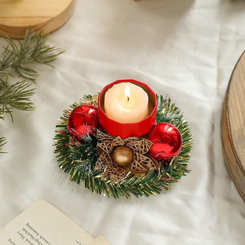 Suport pentru Lumanare de Craciun, Flippy, Model Cupa cu 2 Globutele Rosii, Sfesnic de Tip Ghirlanda, Decoratiune pe Masa de Craciun, 12 x 12 x 6 cm, Rosu - imagine 3