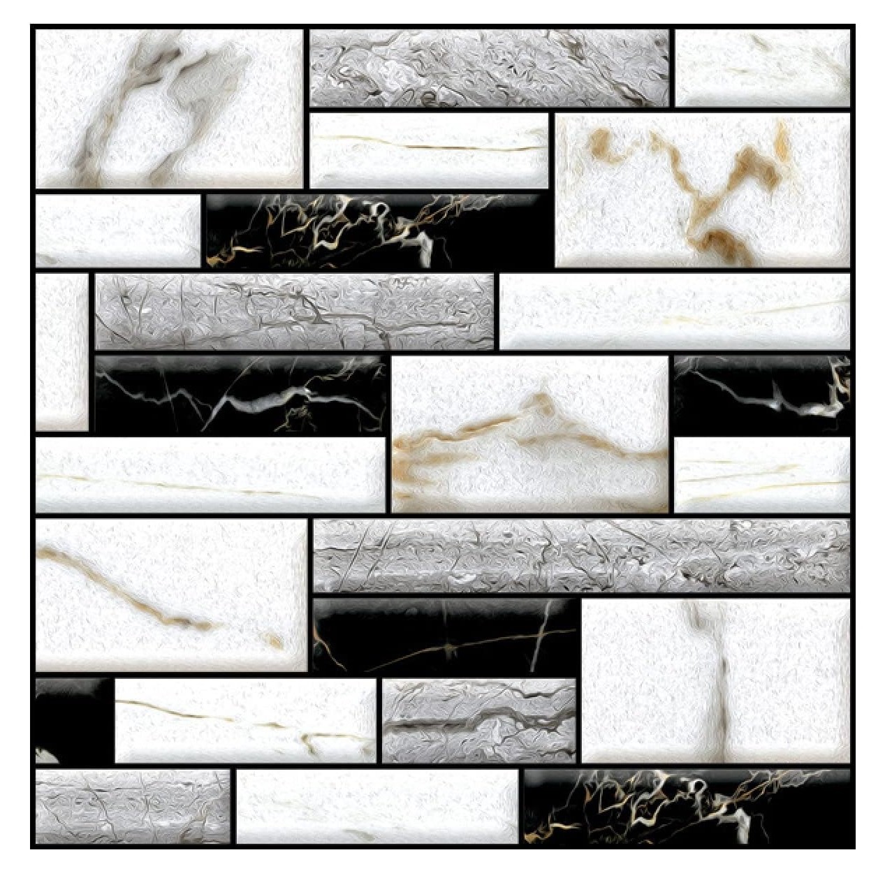 Set 10 x Placi Tapet Autocolant 3D cu Imitatie de Marmura, pentru Perete Bucatarie Sufragerie, Usor de Curatat, Rezistent la Apa, Autoadeziv, 30x30 cm, Alb Negru