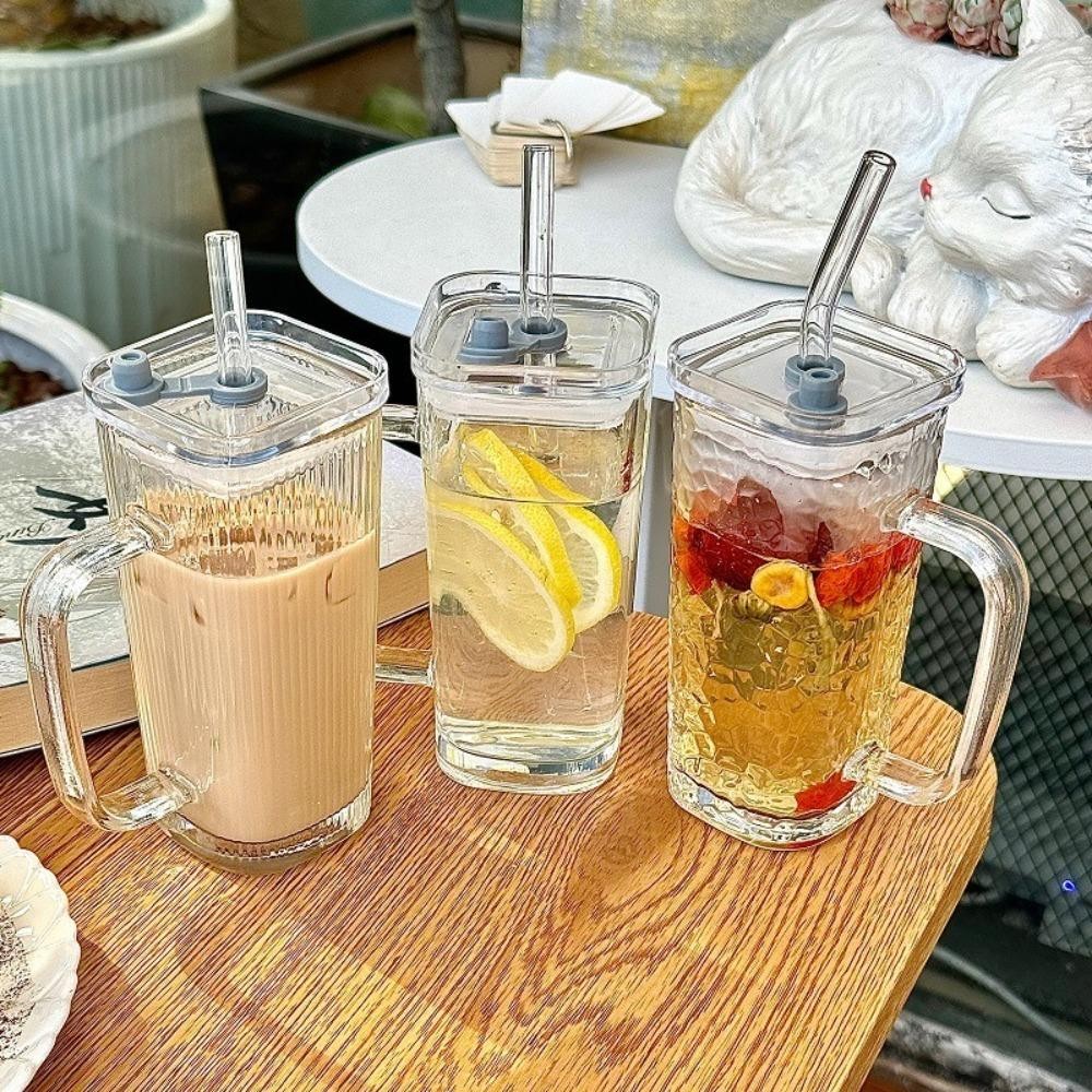 Pahar pentru Racoritoare, Flippy, din Sticla, 330 ml, cu Pai si Maner, Model Clear, Transparent - imagine 4