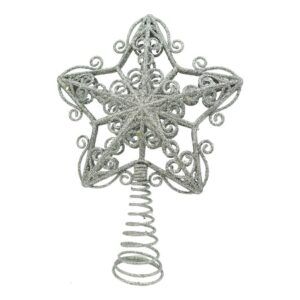 Varf decorativ de brad, Argintiu, in forma de Stea, design forjat, din Plastic/Metal, 14.5 cm x 20 cm, Interior/Exterior, Flippy