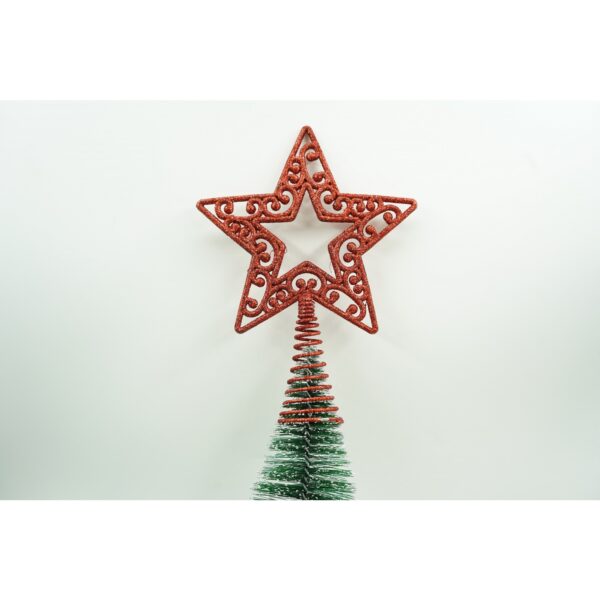 Varf decorativ de brad, Rosu, in forma de Stea, decupata in centru, din Plastic/Metal, 14 cm x 19 cm, Interior/Exterior, Flippy - imagine 2