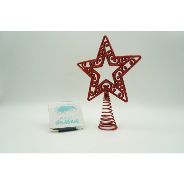 Varf decorativ de brad, Rosu, in forma de Stea, decupata in centru, din Plastic/Metal, 14 cm x 19 cm, Interior/Exterior, Flippy - imagine 3