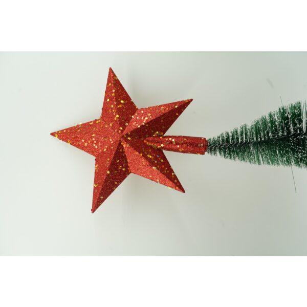 Varf decorativ de brad, Rosu, in forma de Stea, design cu paiete, din Plastic, 18 cm x 20 cm, Interior/Exterior, Flippy - imagine 2