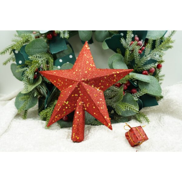 Varf decorativ de brad, Rosu, in forma de Stea, design cu paiete, din Plastic, 18 cm x 20 cm, Interior/Exterior, Flippy - imagine 3