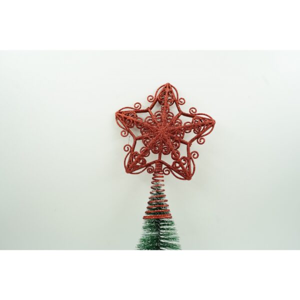 Varf decorativ de brad, Rosu, in forma de Stea, design forjat, din Plastic/Metal, 14.5 cm x 20 cm, Interior/Exterior, Flippy - imagine 2