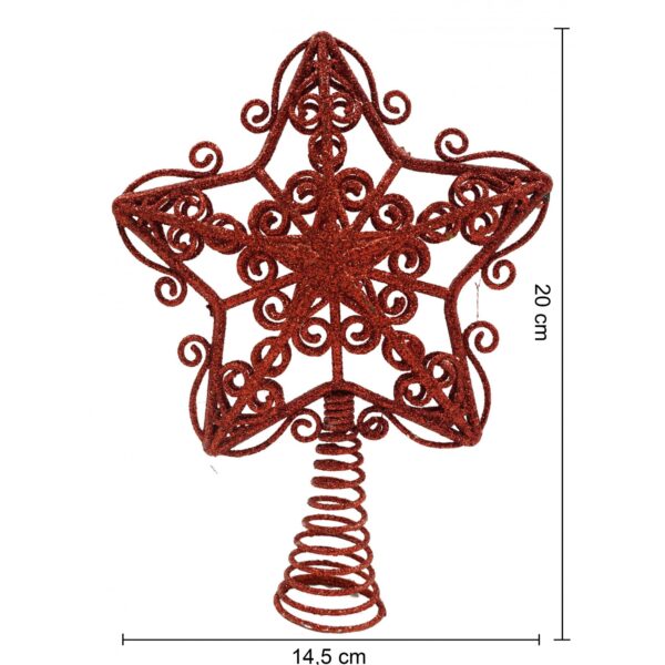 Varf decorativ de brad, Rosu, in forma de Stea, design forjat, din Plastic/Metal, 14.5 cm x 20 cm, Interior/Exterior, Flippy - imagine 4
