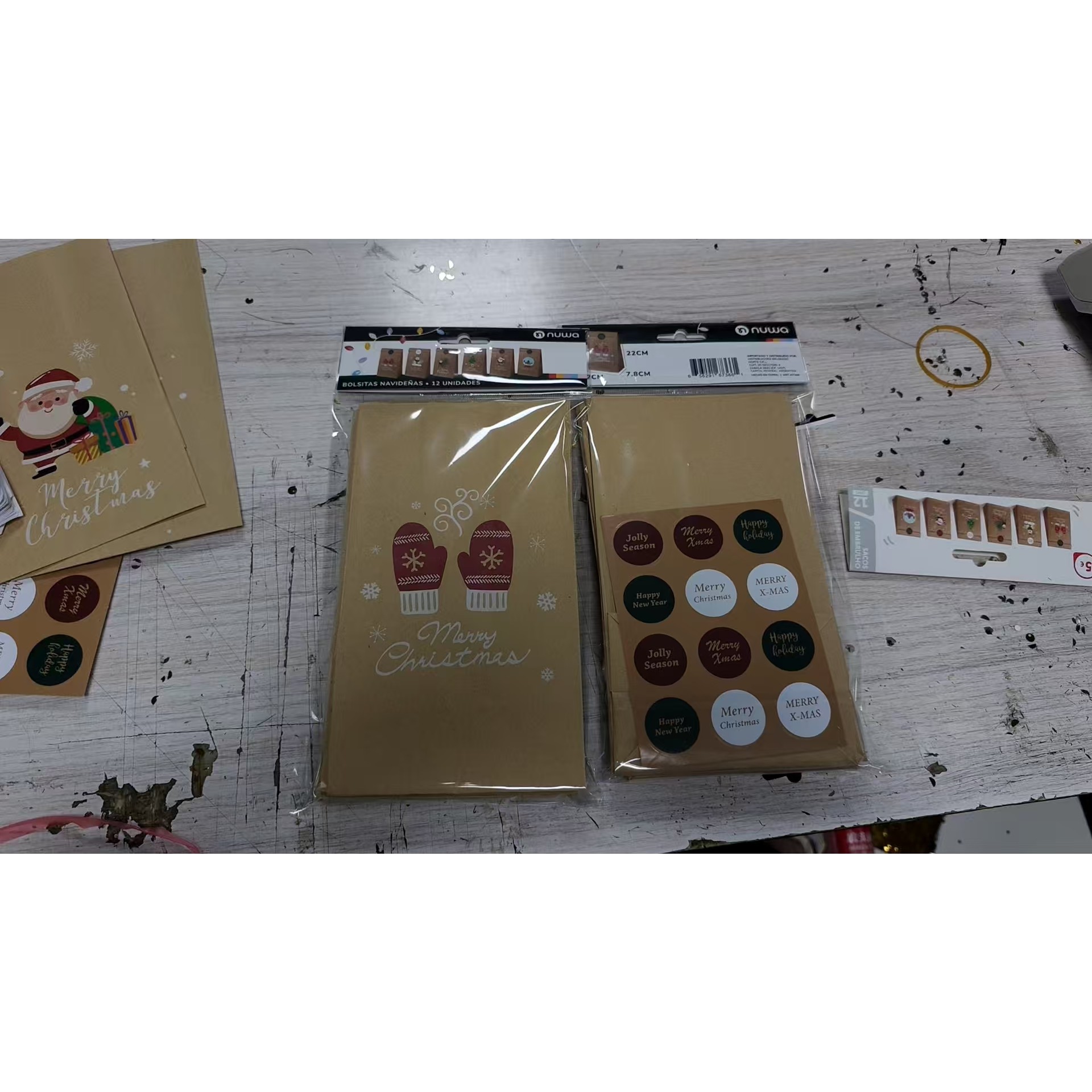 Set 12 Pungi de Cadou, Flippy, Tema Craciun, 12 Stickere Incluse, 22 x 12 x 8 cm, din Hartie, Maro - imagine 2