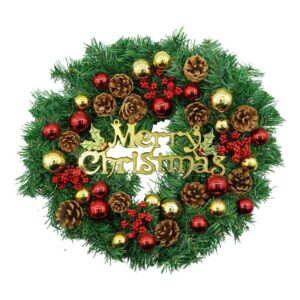 Coronita de Craciun pentru usa, Rosu-Auriu-Verde, 40 cm, PVC, Artificiala, Decorata, Interior/Exterior, Flippy