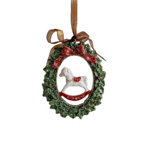 Decoratiune de Craciun, Flippy, pentru Brad, Model Ghirlanda cu Calut, 8.5 x 6.5 cm, din Rasina, Multicolor