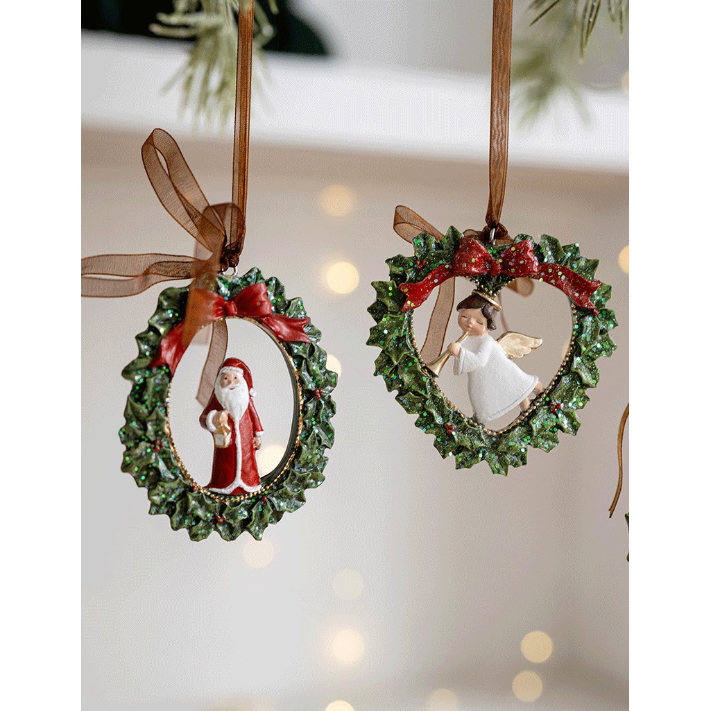 Decoratiune de Craciun, Flippy, pentru Brad, Model Ghirlanda cu Inger, 7.5 x 7.5 cm, din Rasina, Multicolor - imagine 4