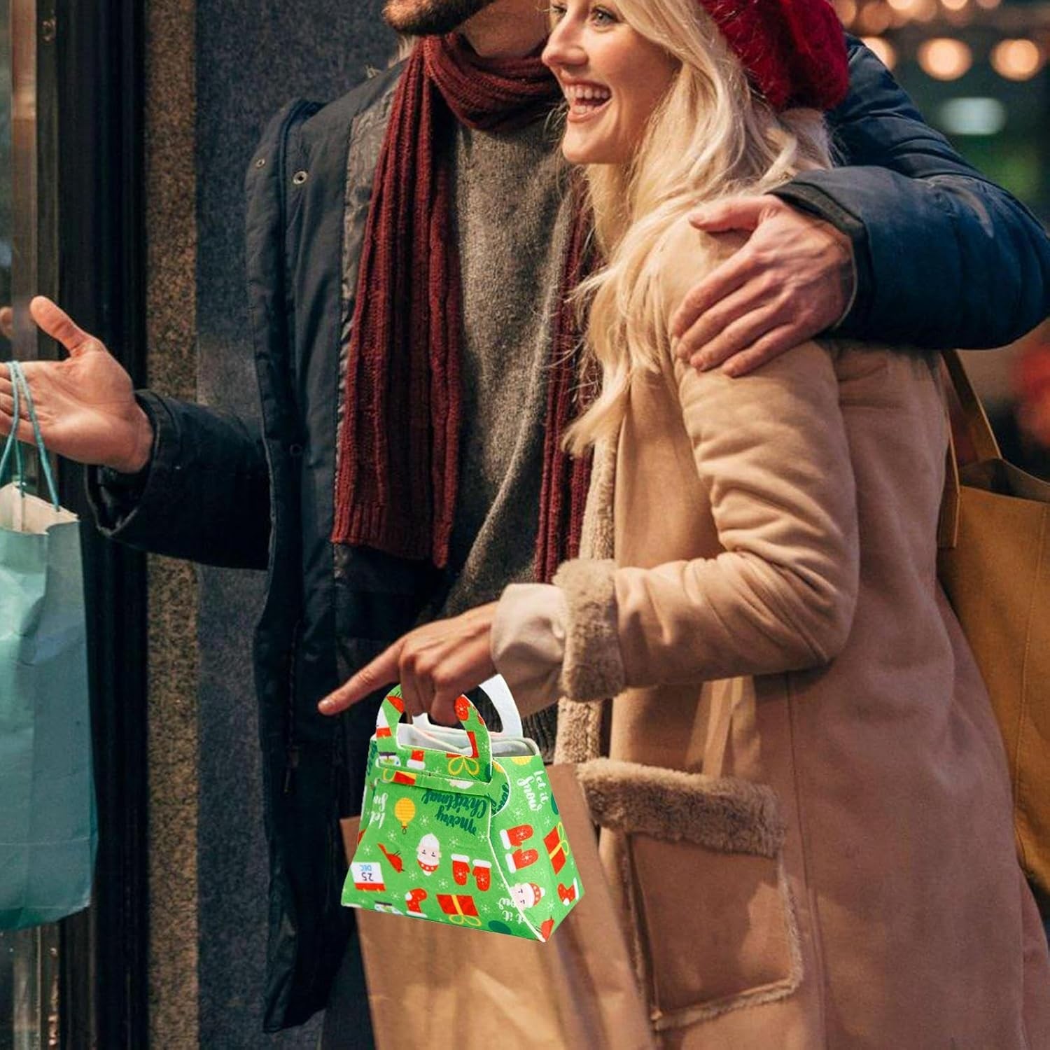 Geanta pentru Copii, Flippy, Pliabila, pentru Cadouri de Craciun, din Panza Netesuta, 13 x 12 x 6 cm, Verde - imagine 2