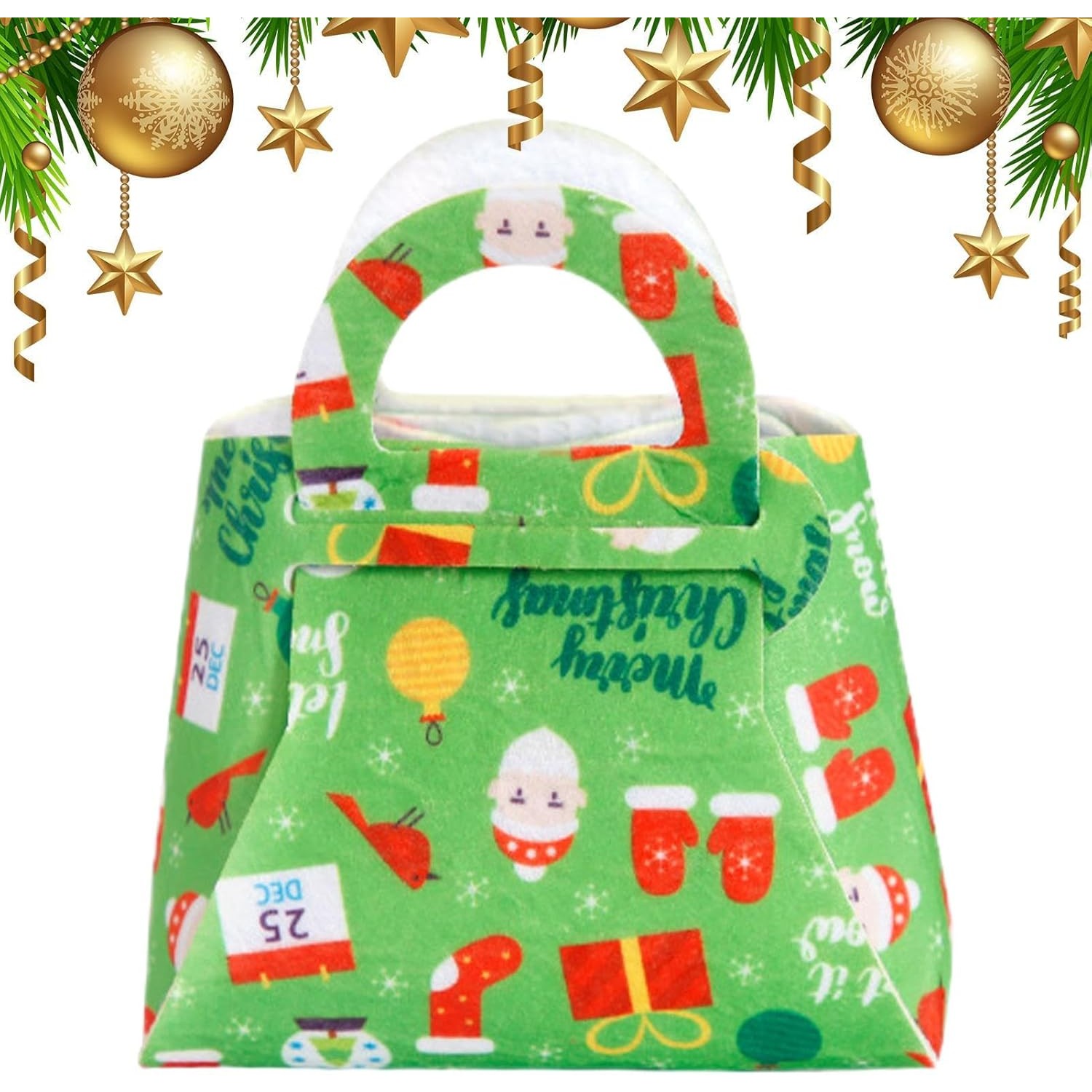 Geanta pentru Copii, Flippy, Pliabila, pentru Cadouri de Craciun, din Panza Netesuta, 13 x 12 x 6 cm, Verde - imagine 3