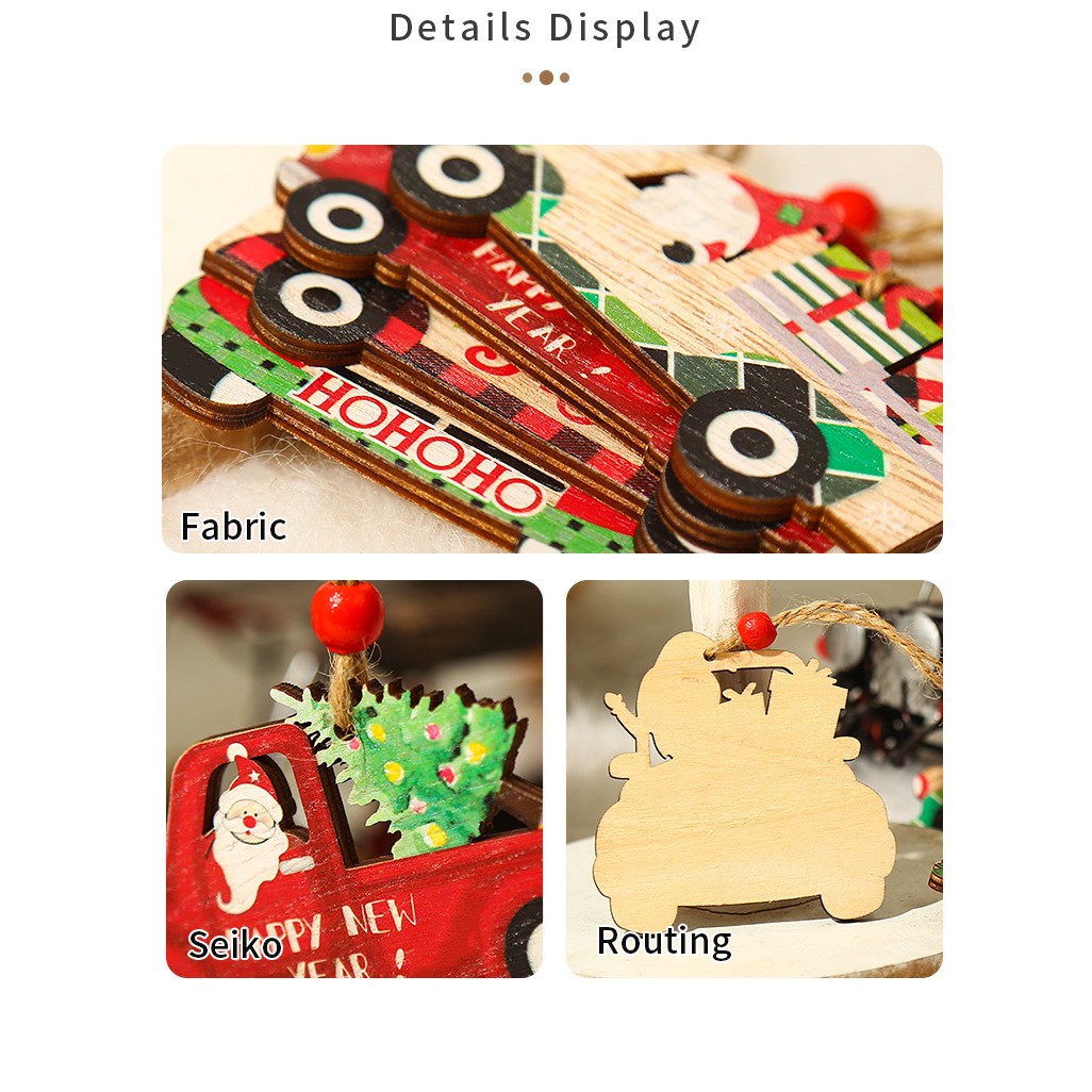 Decoratiune de Craciun din Lemn, Flippy, cu Snur pentru Agatare in Brad, Model Masina lui Mos Craciun, Scris Merry Christmas, 8x8x0.4 cm, Multicolor - imagine 3