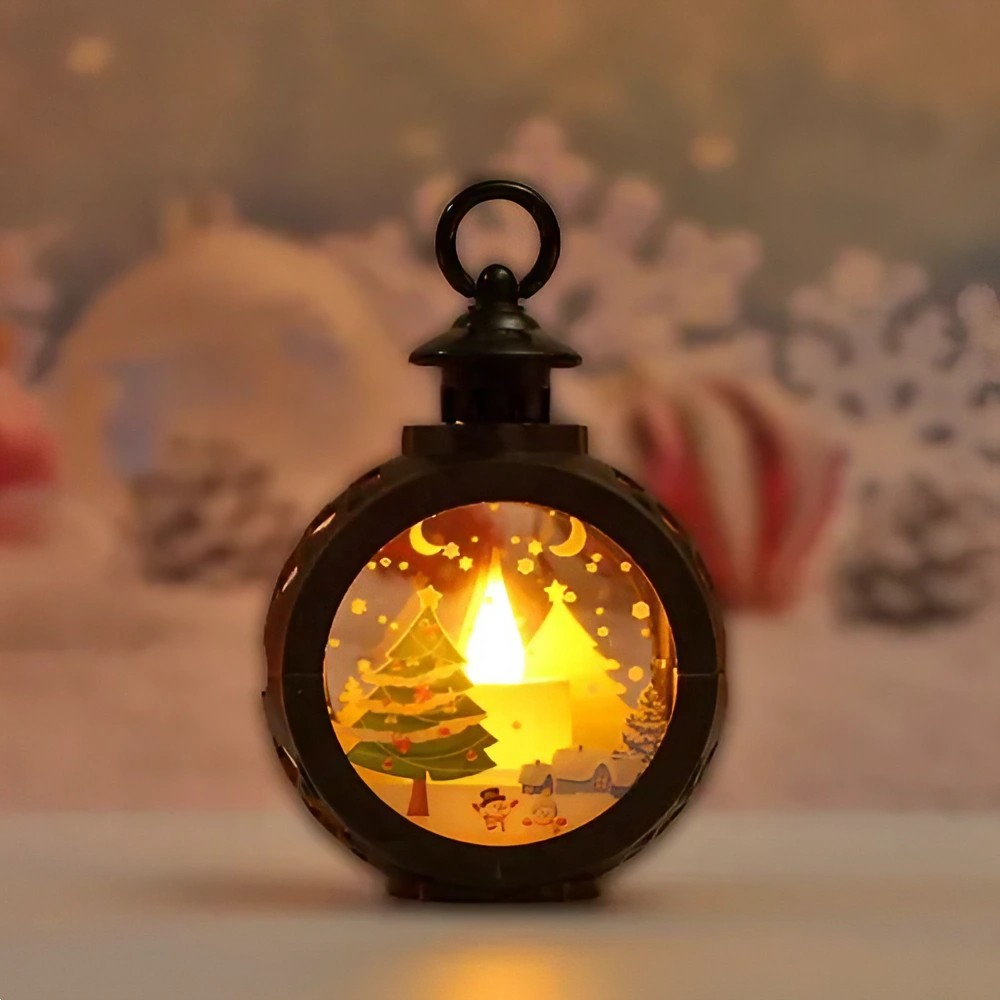 Decoratiune Craciun tip Felinare cu baterii, 13.5 x 9 cm,Lumanare cu geam si inscriptie Brad Craciun,lumina alb cald,baterii incluse,Negru - imagine 3