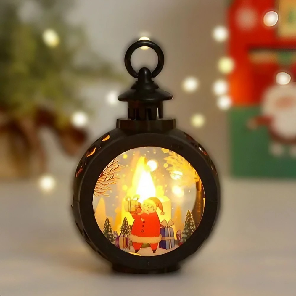 Decoratiune Craciun tip Felinare cu baterii, 13.5 x 9 cm,Lumanare cu geam si inscriptie Mos Craciun,lumina alb cald,baterii incluse,Negru - imagine 3