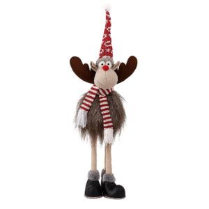 Decoratiune de Craciun Model Ren, Flippy, Textil, Ren cu Palarie si Fulgarin, Decor de Craciun Interior Exterior, 70 cm Inaltime, Gri