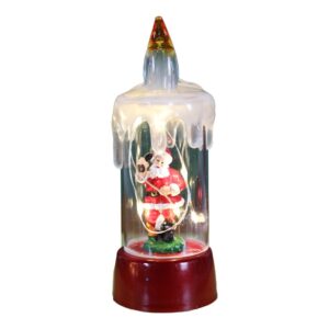 Decoratiune de Craciun tip Lumanare, Flippy, Lumanare de Cristal fara Fulgi de Zapada, Model Mos Craciun, Iluminare LED, 13 x 5 x 5 cm, Baza Rosie, Transparent