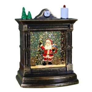 Decoratiune de Craciun tip Semineu / Ceas, Flippy, Glob de Cristal cu Fulgi de Zapada, Model Mos Craciun, Iluminare LED, 11.5 x 8.5 x 6.5 cm, Carcasa Vintage Bronze, Transparent