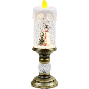 Decoratiune Luminoasa, Flippy, Lampa de Craciun, cu Lumina LED, Ornament Model Sfesnic cu Lumanare Om de Zapada, 26x8.5x8.5 cm, Auriu