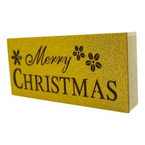 Decoratiune luminoasa, Flippy, Marry Christmas, galben, lungime: 19 cm, latime: 9 cm, inaltime: 4 cm, lemn, interior/exterior