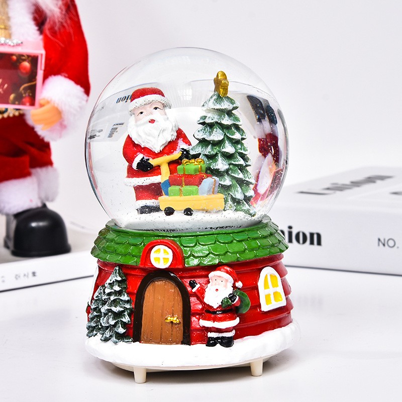 Decoratiune muzicala glob cu zapada, cu lumini si muzica, Mos Craciun, 12.5 cm, multicolor - imagine 2