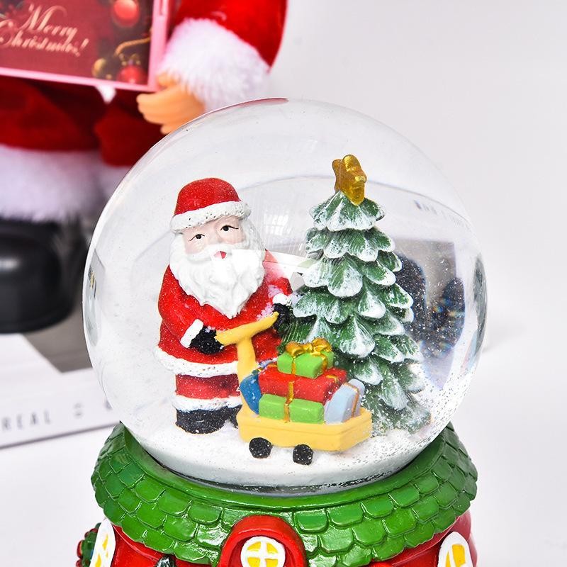 Decoratiune muzicala glob cu zapada, cu lumini si muzica, Mos Craciun, 12.5 cm, multicolor - imagine 3