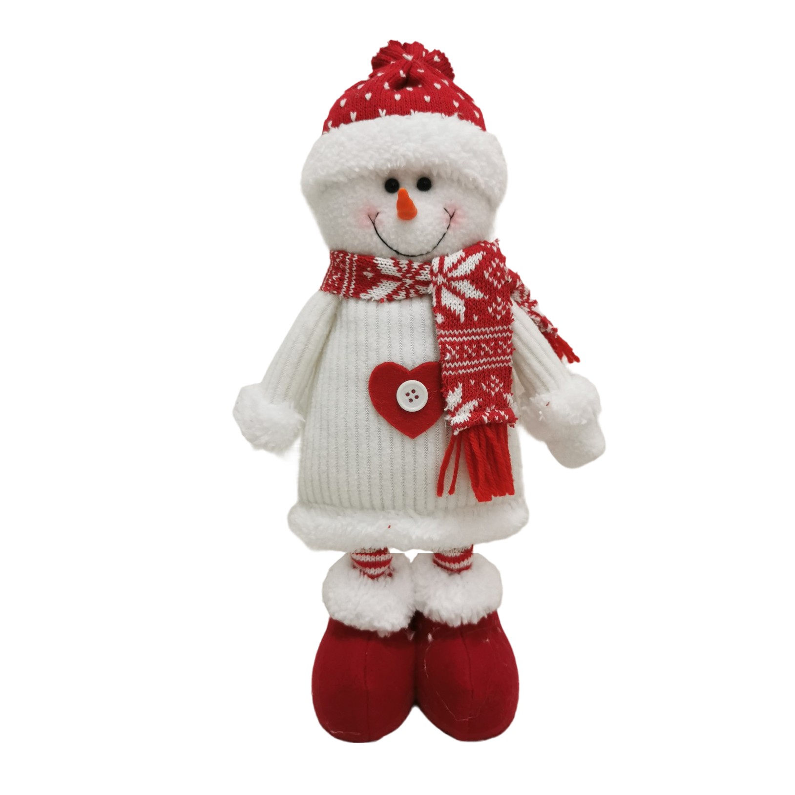 Figurina Decorativa, Pentru Craciun, Flippy, Om de Zapada, Picioare Telescopice, Inaltime Reglabila 44-54cm, Caciula cu Inimioare, Alb/Rosu - imagine 3