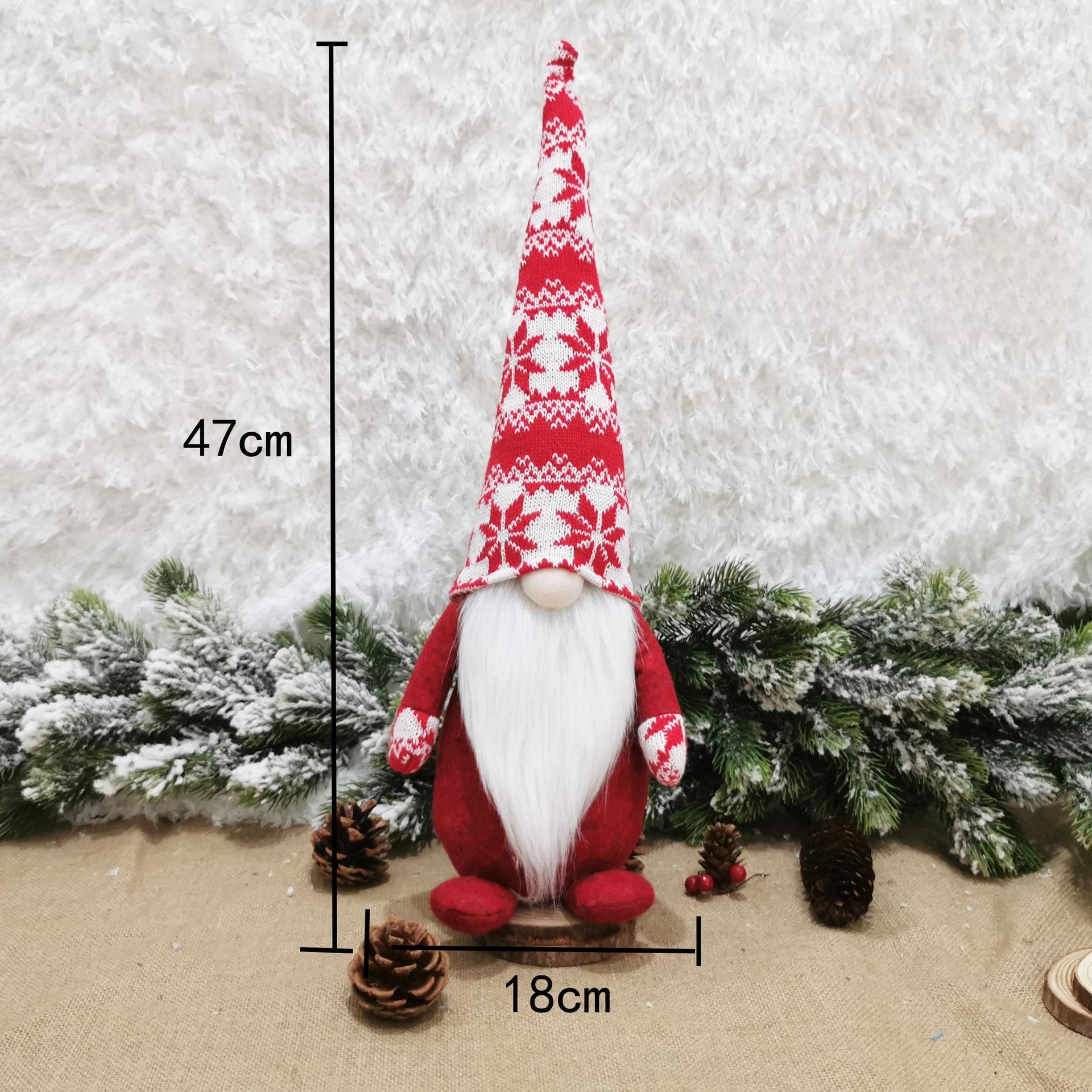 Figurina Decorativa, Pentru Craciun, Flippy, Spiridus, Omul Padurii cu Barba Lunga, Inaltime 47 cm, Rosu - imagine 4