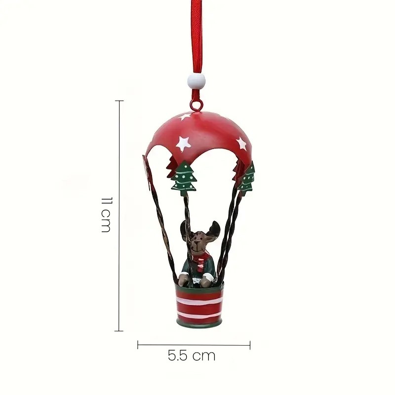 Figurina pentru Brad de Craciun, Flippy, Model Ren in Balon cu Aer Cald, Ornament pentru Brad, din Metal, 11 x 5.5 x 5.5 cm, Rosu inchis - imagine 2