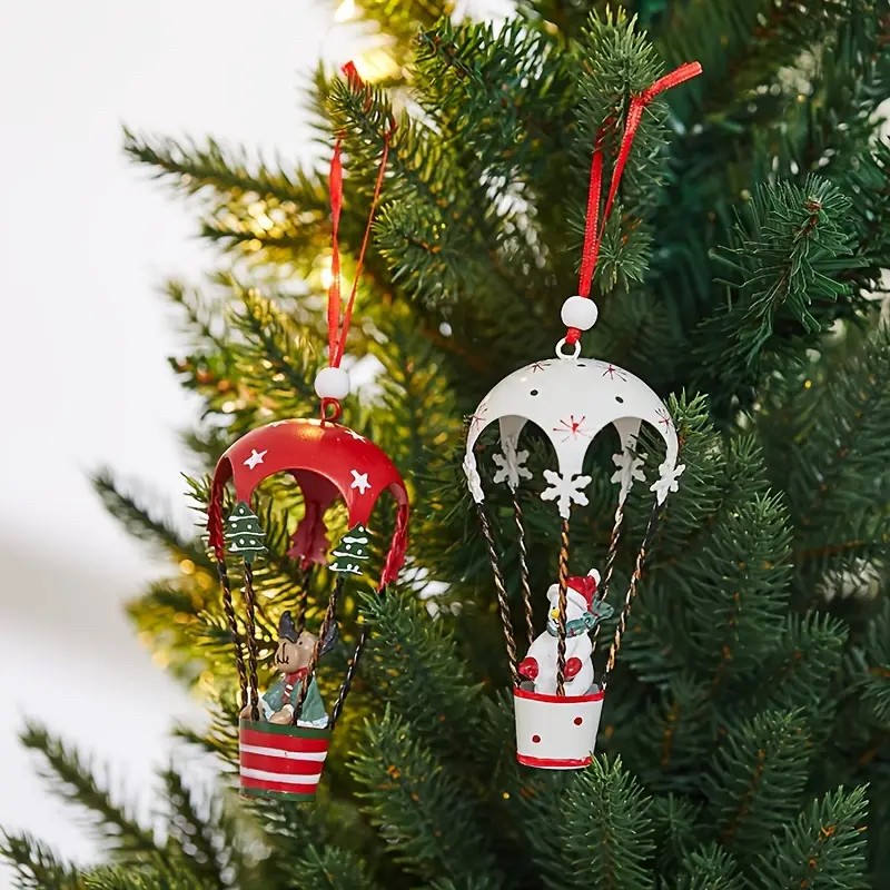 Figurina pentru Brad de Craciun, Flippy, Model Ren in Balon cu Aer Cald, Ornament pentru Brad, din Metal, 11 x 5.5 x 5.5 cm, Rosu inchis - imagine 4