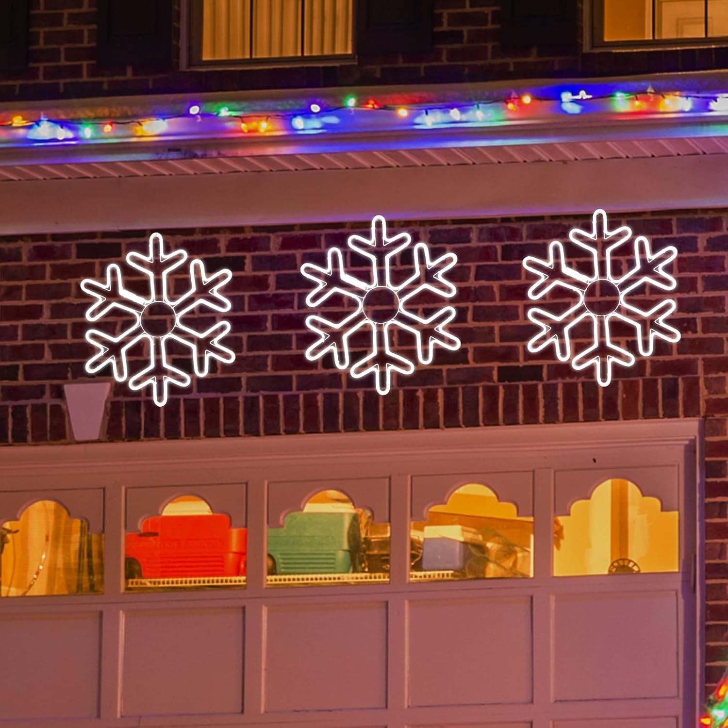 Fulg de Nea Luminos, Flippy, 96 Led, cu Joc de Lumini, Transformator Inclus, 50x50 cm, Alb, Lumini Multicolore - imagine 4