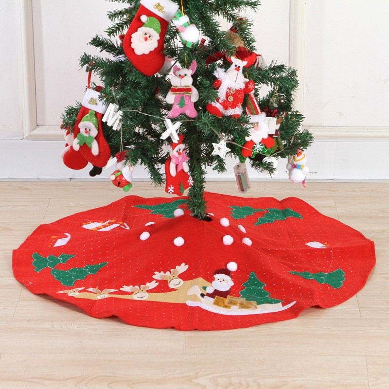 Covoras pentru bradul de Craciun Flippy, lana, rosu/verde, 100 cm - imagine 2