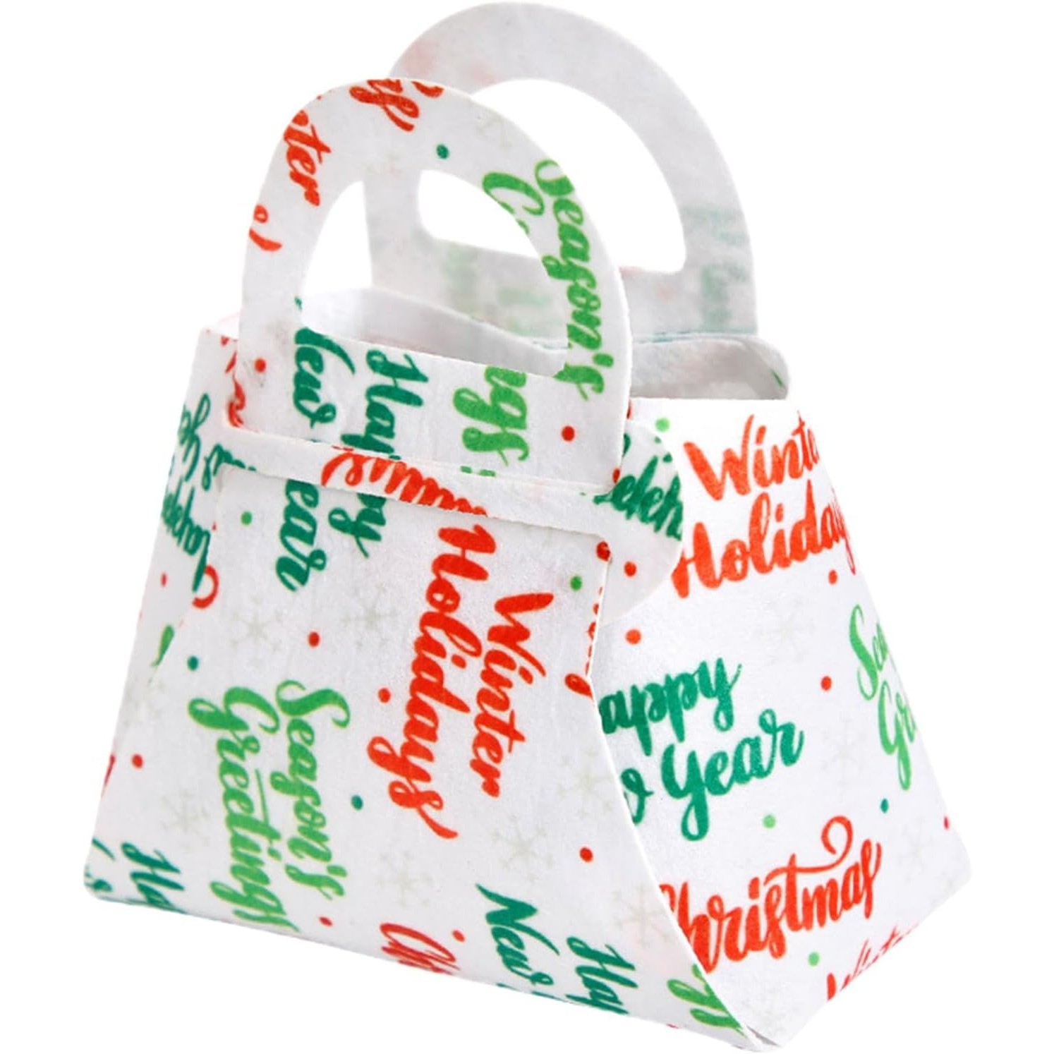 Geanta pentru Copii, Flippy, Pliabila, pentru Cadouri de Craciun, din Panza Netesuta, Mesaje de Craciun, 13 x 12 x 6 cm, Alb - imagine 3
