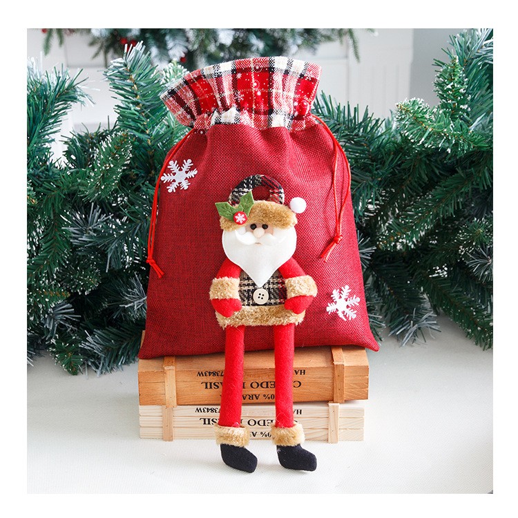 Sac cadouri Flippy, tematica Mos Craciun, Material Textil, 30x25 cm, cu Siret, Rosu - imagine 2