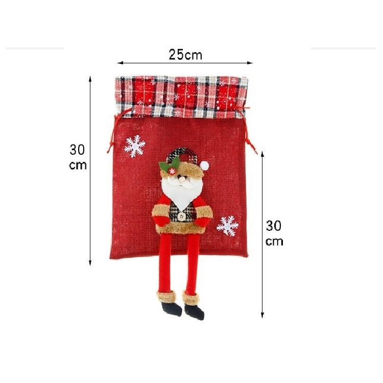 Sac cadouri Flippy, tematica Mos Craciun, Material Textil, 30x25 cm, cu Siret, Rosu - imagine 4