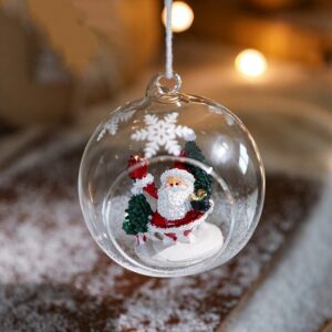 Glob pentru Bradul de Craciun, Flippy, Model Mos Craciun, Tip Pandativ, Glob Transparent Semi-Deschis, 10.5 x 9 x 9 cm, Transparent