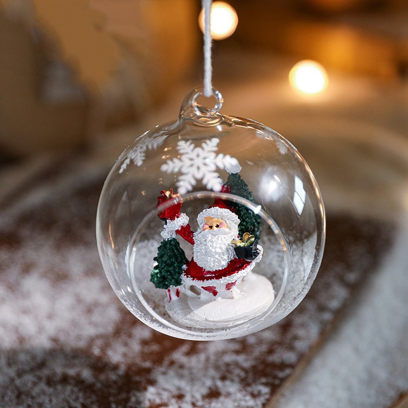 Glob pentru Bradul de Craciun, Flippy, Model Mos Craciun, Tip Pandativ, Glob Transparent Semi-Deschis, 10.5 x 9 x 9 cm, Transparent