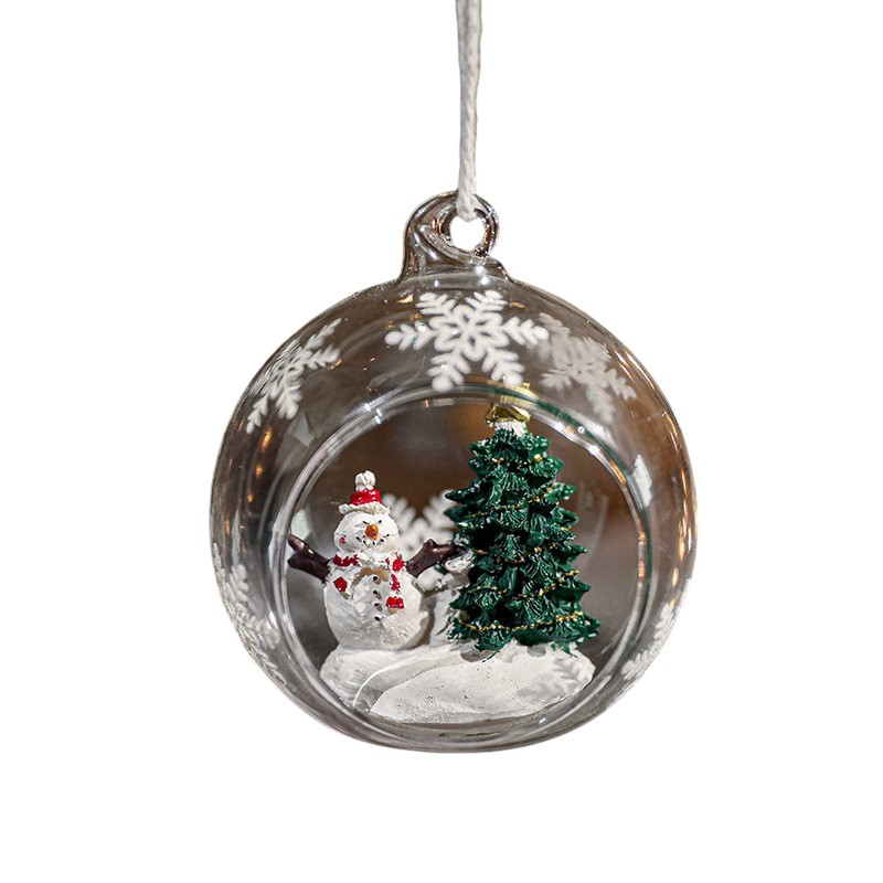 Glob pentru Bradul de Craciun, Flippy, Model Om de Zapada & Brad, Tip Pandativ, Glob Transparent Semi-Deschis, 10.5 x 9 x 9 cm, Transparent - imagine 3