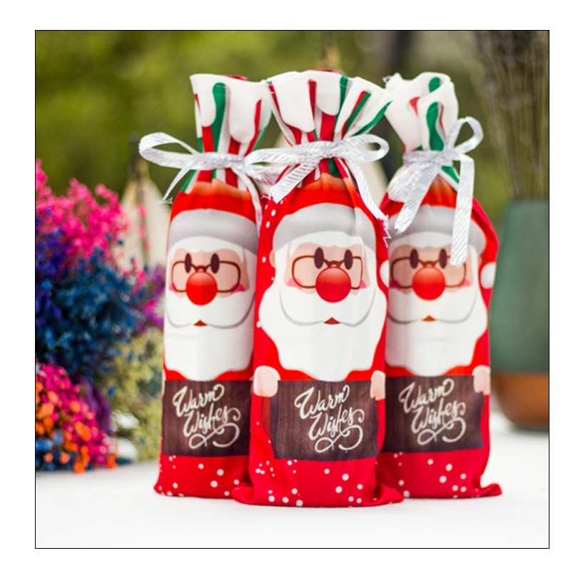 Husa Craciun pentru sticla de vin Flippy, tema Mos Craciun, material textil, 34 cm, multicolor - imagine 4