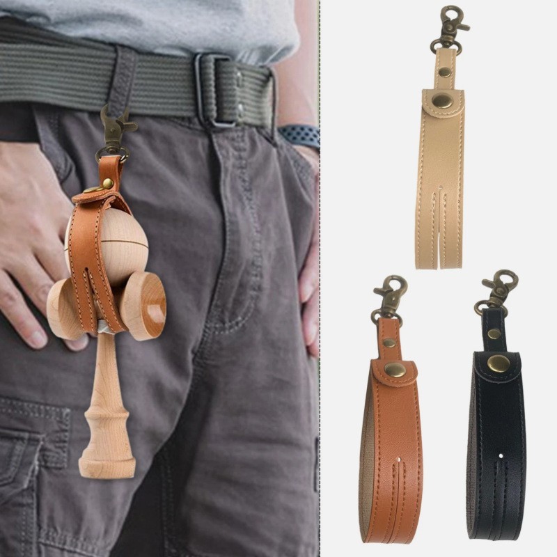 Husa pentru Kendama, Flippy, Husa de Depozitare pentru Kendama, din Piele Ecologica, Catarama cu Agatare pentru Transportare, Model Breloc Simplu, 19.5 x 2.5 cm, Apricot - imagine 4