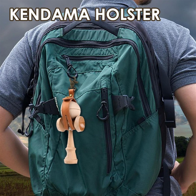 Husa pentru Kendama, Flippy, Husa de Depozitare pentru Kendama, din Piele Ecologica, Catarama cu Agatare pentru Transportare, Model Breloc Simplu, 19.5 x 2.5 cm, Maro - imagine 4