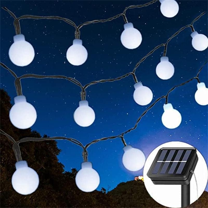 Instalatie Craciun, 12 metri, 100 de LED-uri cu ornament tip Bulb, 8 jocuri de lumini alb rece, cu energie solara, liniar, interior/exterior, Flippy - imagine 3