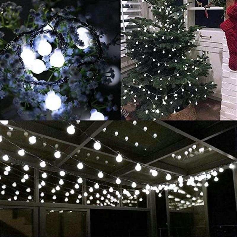 Instalatie Craciun, 12 metri, 100 de LED-uri cu ornament tip Bulb, 8 jocuri de lumini alb rece, cu energie solara, liniar, interior/exterior, Flippy - imagine 4