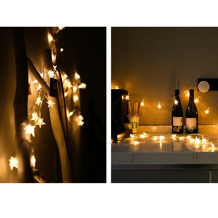 Instalatie Craciun cu baterii, 1.5 metri, 10 LED-uri tip Stea, fir Transparent, Alb Cald, Flippy - imagine 2